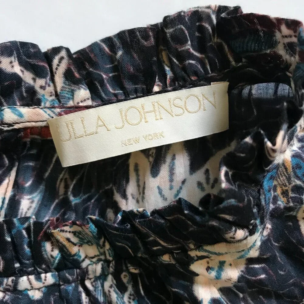 Ulla Johnson Denia Mini Dress Womens 2 Blue Cream Floral Print Flutter Sleeves - Picture 7 of 14
